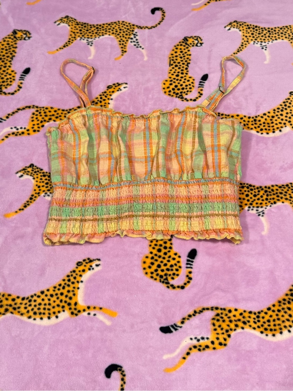 Billabong Pink, Yellow & Green Striped Smocked Cami Top